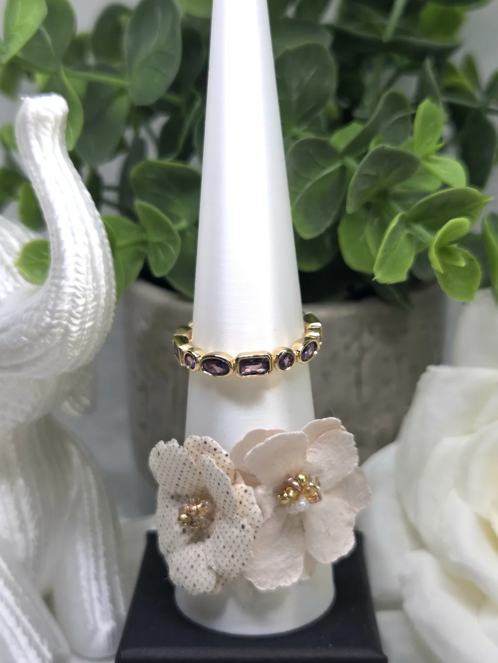 BP LUXE BANDS Gold Stackable Ring Set with Amethyst CZ Stones